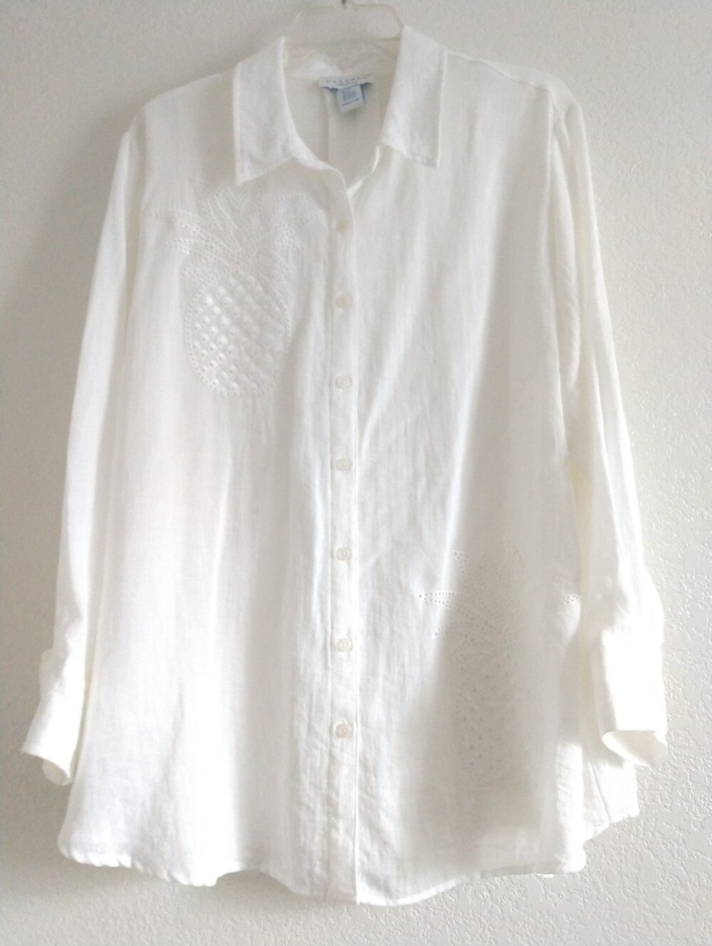Calypso St. Barth Womens White Shirt Tunic Swim Cover Beach Summer Pineapples 2X